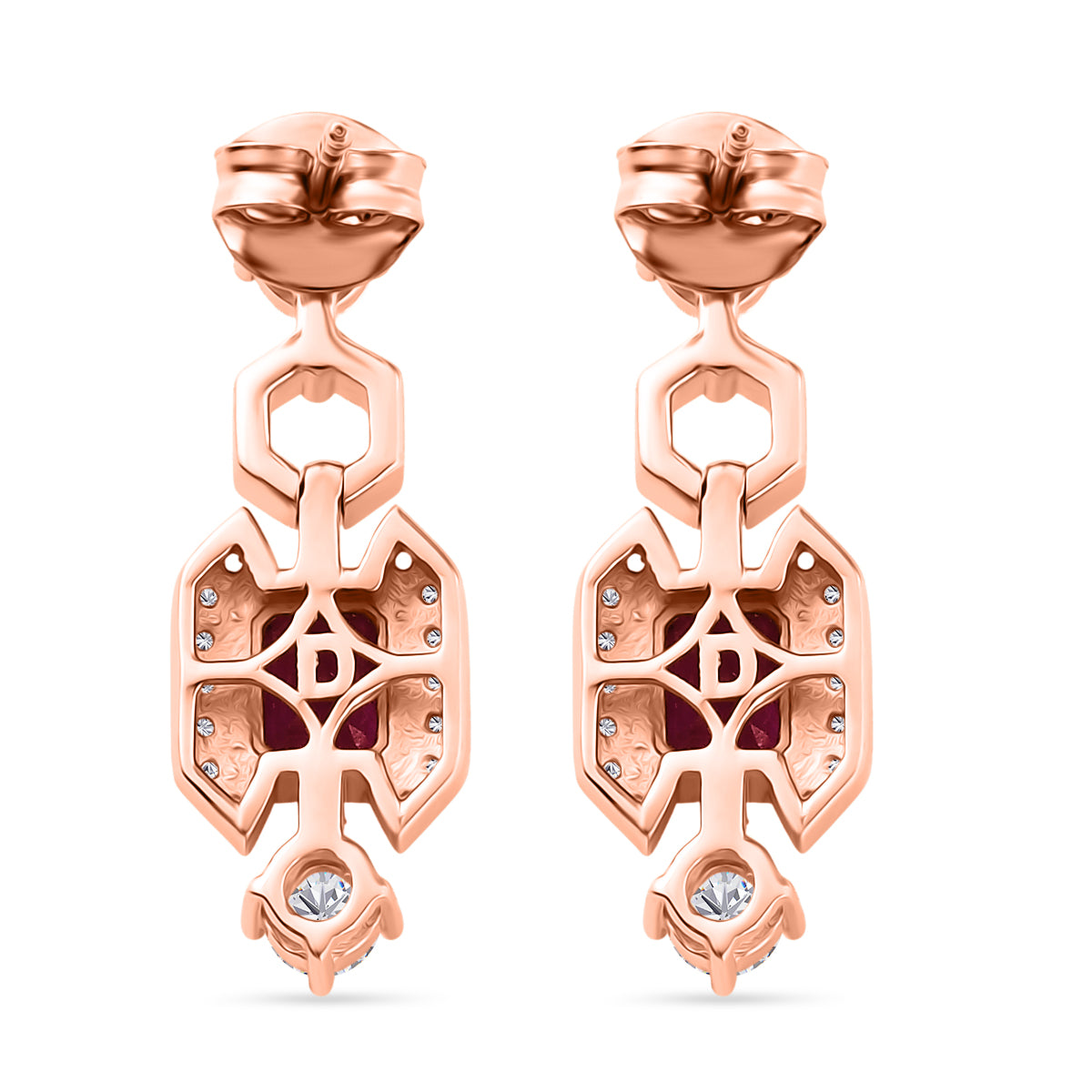 D'Joy Ilakaka Rosa Saphir (Fissure gefüllt), Weißer Zirkon Ohrringe 925 Silber 750 Rosévergoldet ca. 2,49 ct.