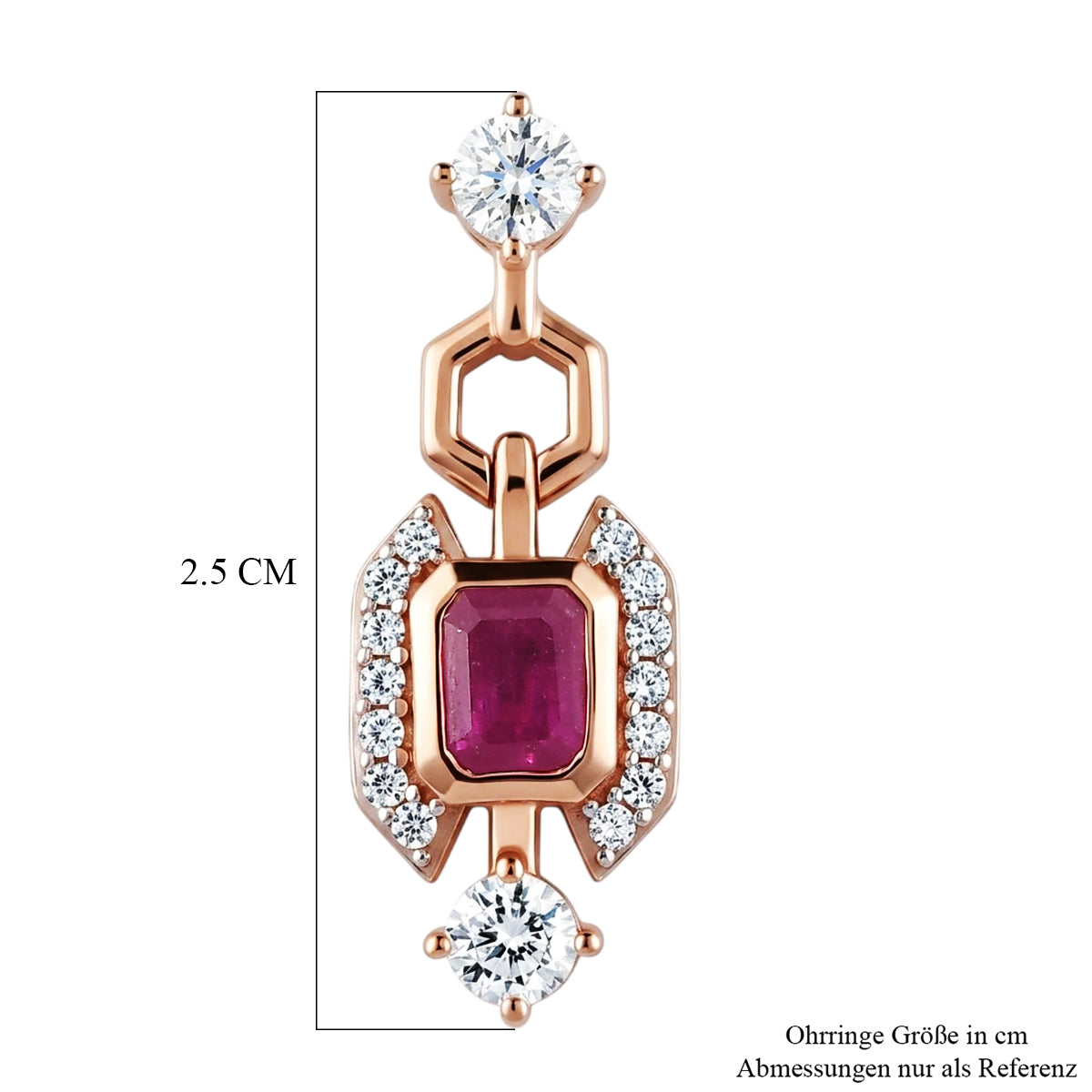 D'Joy Ilakaka Rosa Saphir (Fissure gefüllt), Weißer Zirkon Ohrringe 925 Silber 750 Rosévergoldet ca. 2,49 ct.