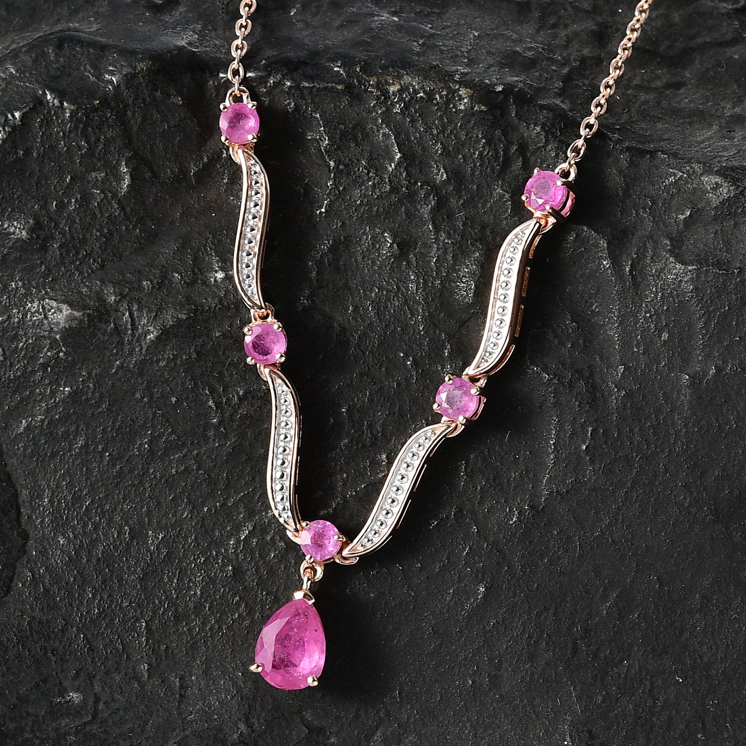 D'Joy Ilakaka Rosa Saphir (Fissure gefüllt) Halskette ca. 50 cm 925 Silber 750 Roségold vermeil ca. 3,20 ct.