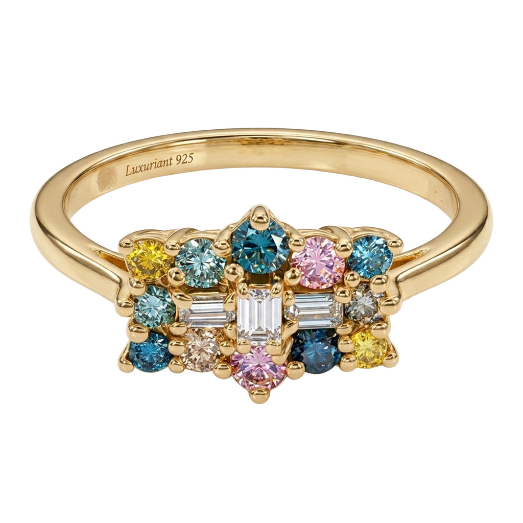 LUXURIANT DIAMOND - Lab Grown Blauer Diamant SI, Lab Grown Rosa Diamant Ring 925 Silber 750 Gelbgold vermeil (Größe 19.00) ca. 0,50 ct