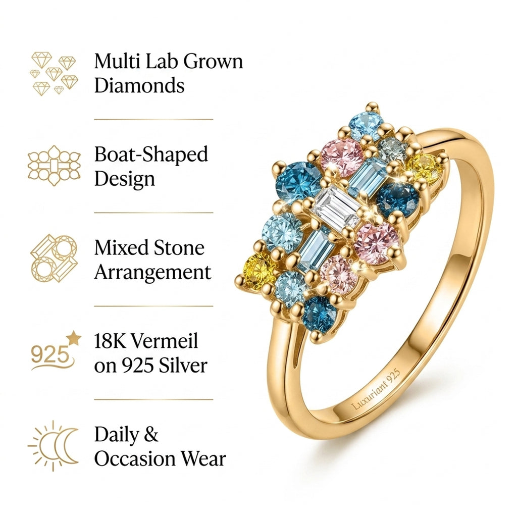 LUXURIANT DIAMOND - Lab Grown Blauer Diamant SI, Lab Grown Rosa Diamant Ring 925 Silber 750 Gelbgold vermeil (Größe 19.00) ca. 0,50 ct
