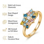LUXURIANT DIAMOND - Lab Grown Blauer Diamant SI, Lab Grown Rosa Diamant Ring 925 Silber 750 Gelbgold vermeil (Größe 19.00) ca. 0,50 ct