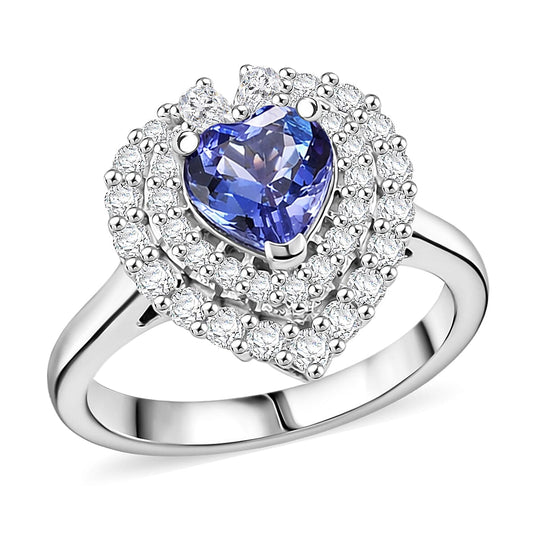D'Joy AA Tansanit, Moissanit Ring 925 Silber Rhodiniert (Größe 19.00) ca. 2,02 ct