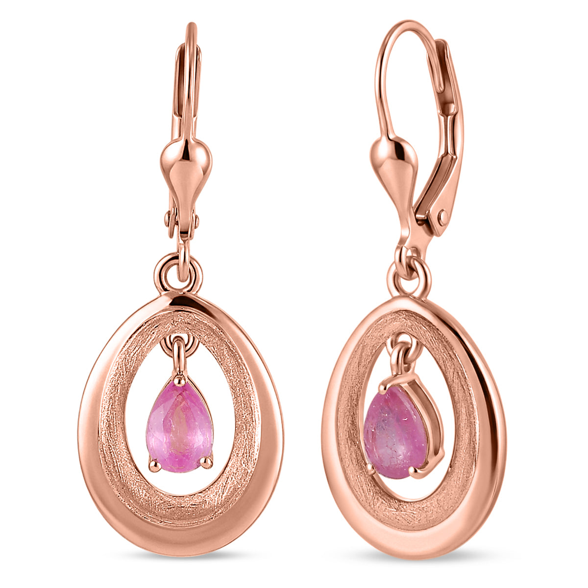 D'Joy Ilakaka Rosa Saphir (Fissure gefüllt) Ohrringe 925 Silber 750 Rosévergoldet ca. 1.32 ct