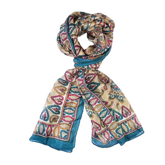 LA MAREY Seidenschal mit Paisley Design, 100% Seide, 49 x 160 cm, Gelb