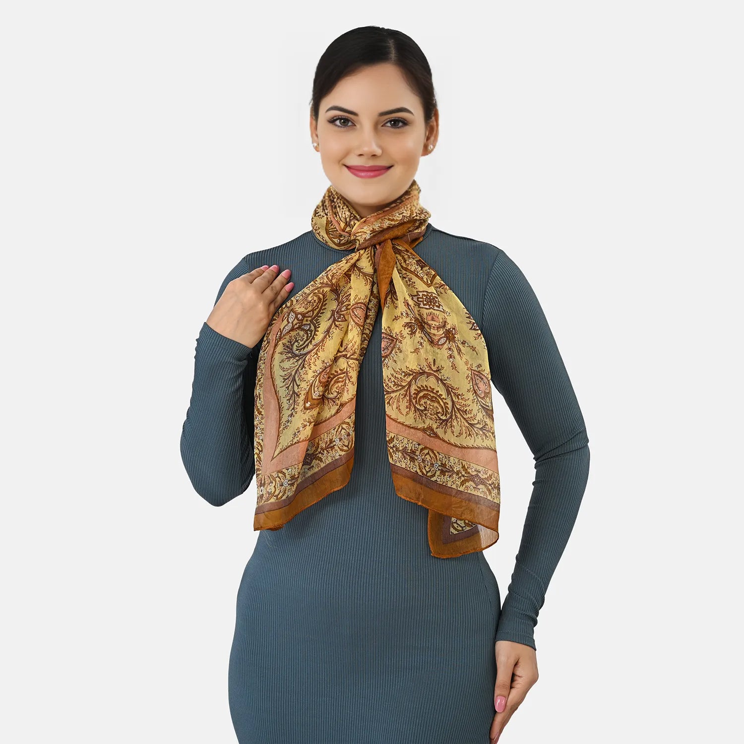 LA MAREY Seidenschal, 100 % Seide, Diamantmuster, 49 x 160 cm, Marineblau