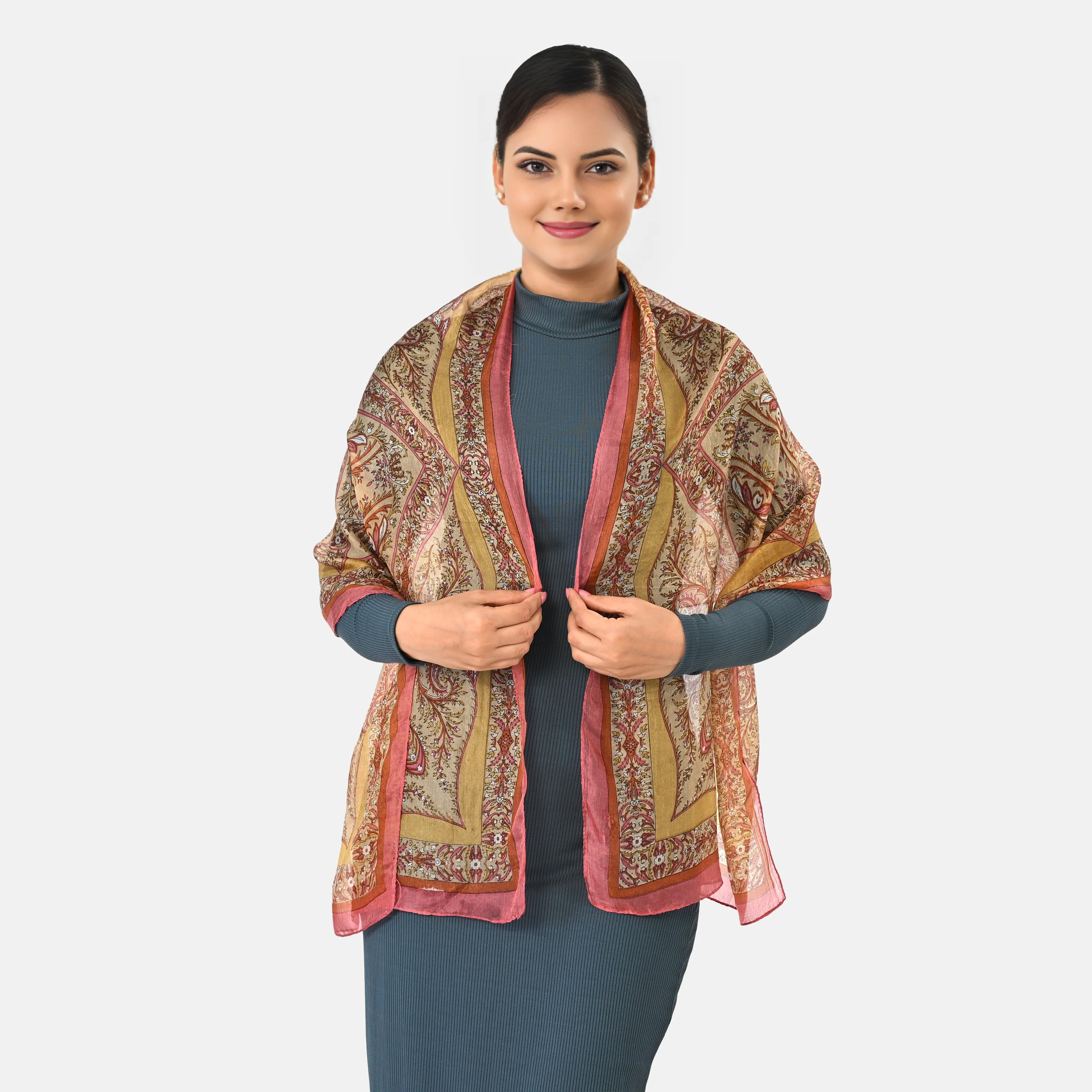 LA MAREY Seidenschal, 100 % Seide, Diamantmuster, 49 x 160 cm, Marineblau