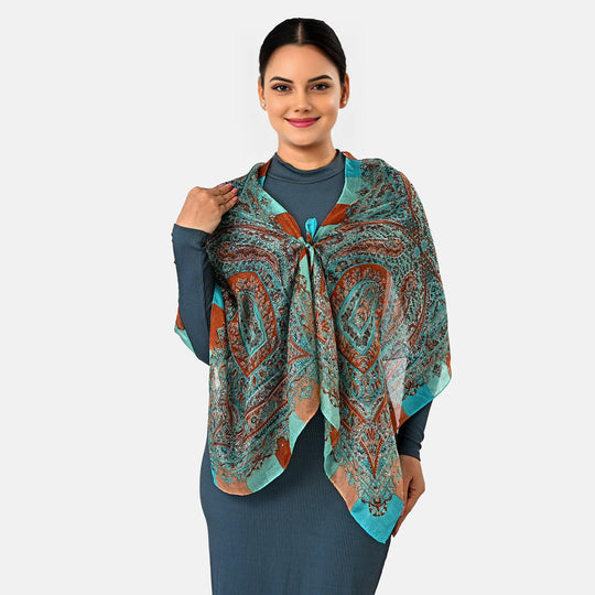 LA MAREY Seidenschal, 100 % Seide, Paisley-Muster, 49 x 160 cm, Türkis