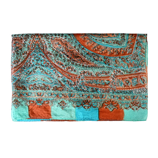 LA MAREY Seidenschal, 100 % Seide, Paisley-Muster, 49 x 160 cm, Türkis