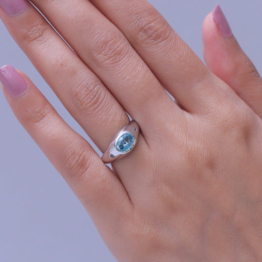 D'Joy Blauer Zirkon, Weißer Zirkon Ring 925 Silber Rhodiniert (Größe 21.00) ca. 2,06 ct