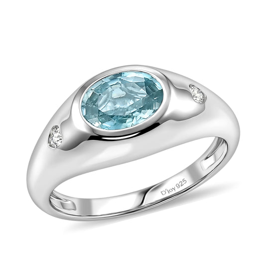 D'Joy Blauer Zirkon, Weißer Zirkon Ring 925 Silber Rhodiniert (Größe 21.00) ca. 2,06 ct