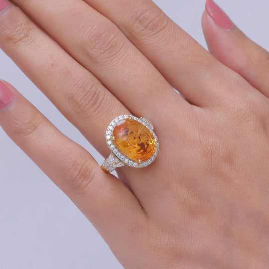 D'Joy AA Citrin, Moissanit Ring 925 Silber 750 Gelbgold vermeil (Größe 16.50)   (10-16 Werktage Lieferzeit) ca. 5,44 ct