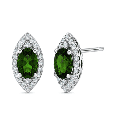 D'Joy AA Natürlicher Chromdiopsid, Moissanit AGI zertifiziert Ohrringe 925 Silber Rhodiniert ca. 2,27 ct.