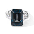 D'Joy London Blau Topas, Moissanit Ring 925 Silber Rhodiniert (Größe 18.00) ca. 9.47 ct