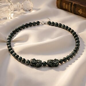 D'Joy EXTREM SELTEN Natürlicher Olmek Jadeit Typ A Halskette ca. Flexibles cm 925 Silber Rhodiniert ca. 440.00 ct