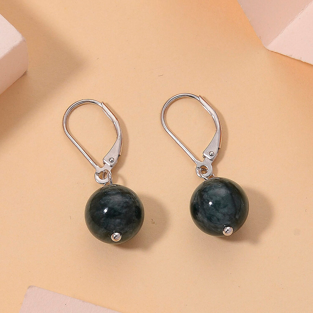 D'Joy Natürlicher Olmek Jadeit Ohrringe 925 Silber Rhodiniert ca. 50,00 ct.