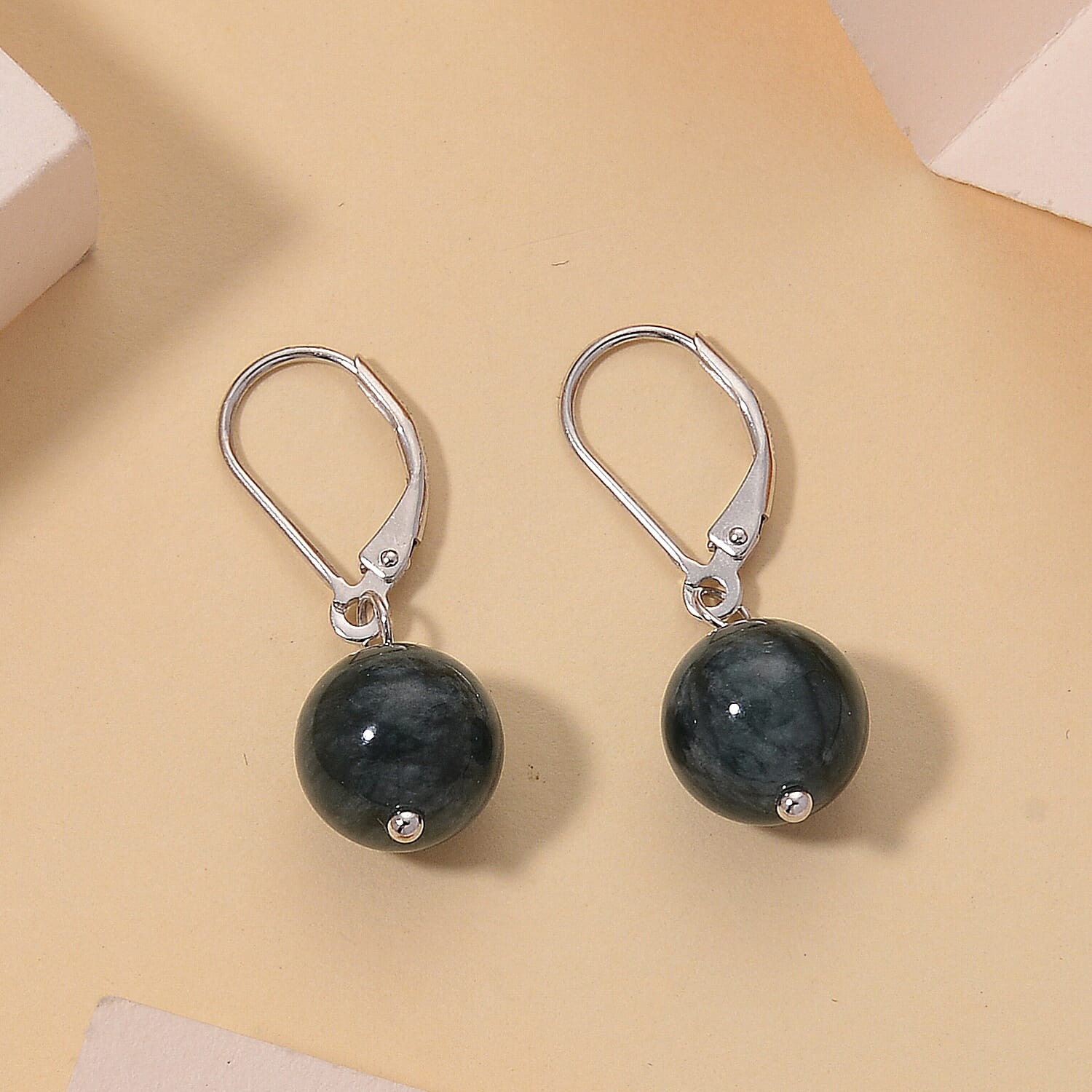 D'Joy Natürlicher Olmek Jadeit Ohrringe 925 Silber Rhodiniert ca. 50,00 ct.