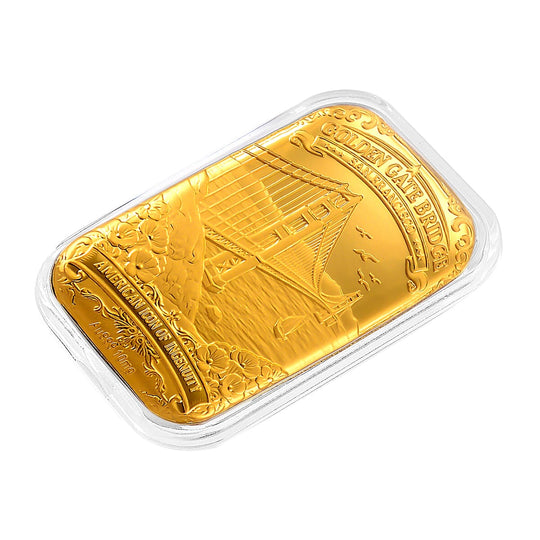 EXKLUSIVES GESCHENK - 999er Goldfolie mit Golden Gate Bridge in San Francisco, ca. 26x40 mm, ca. 10 mg