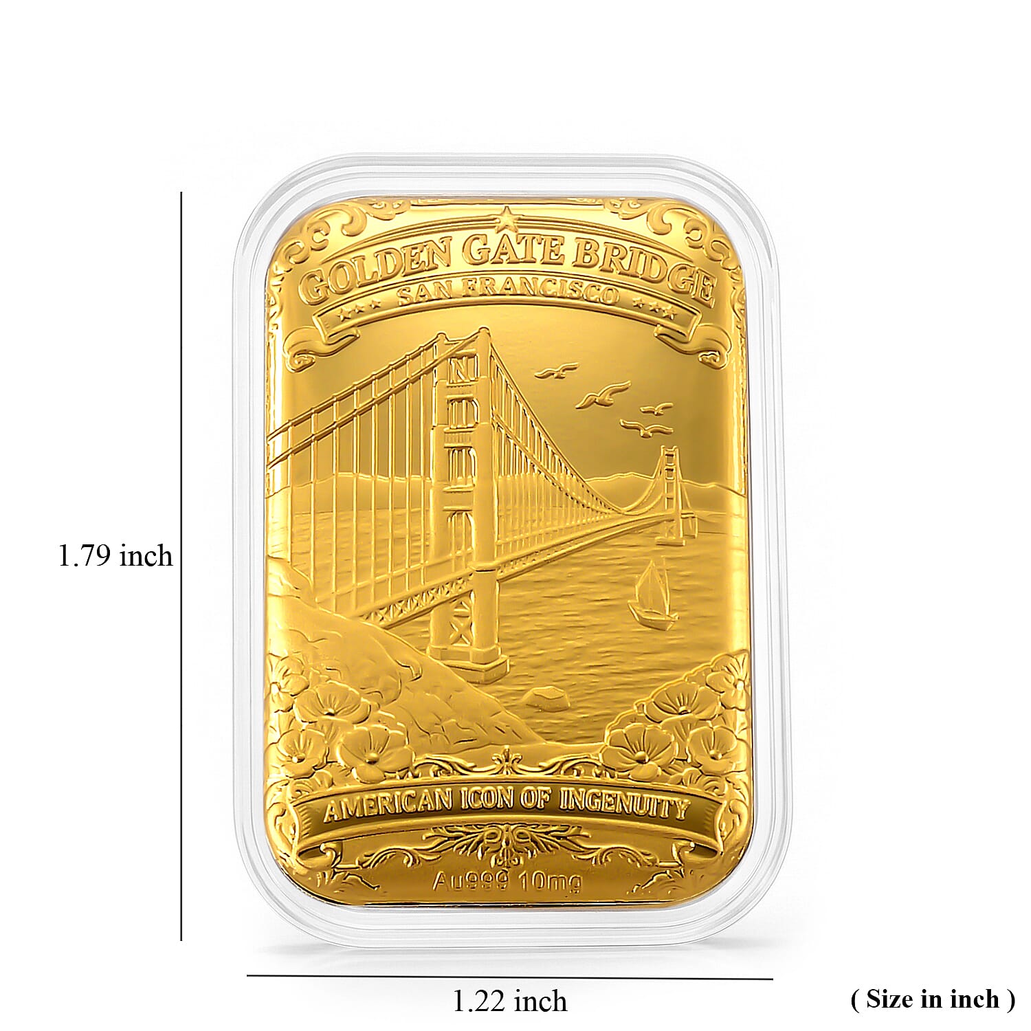 EXKLUSIVES GESCHENK - 999er Goldfolie mit Golden Gate Bridge in San Francisco, ca. 26x40 mm, ca. 10 mg