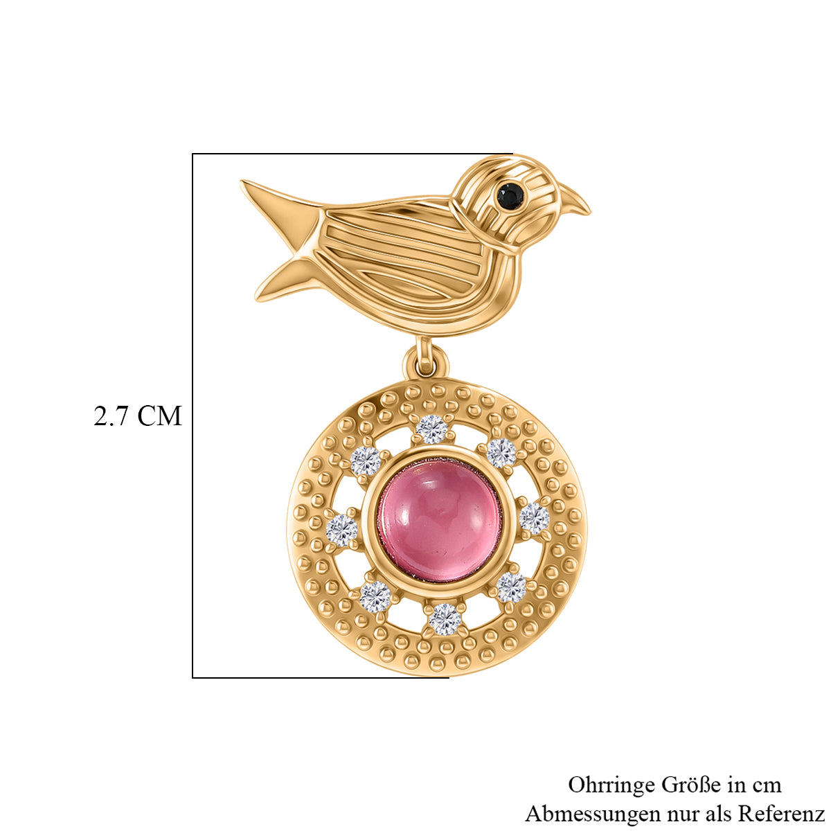 EVER TRUE Flamingo Mondstein, Weißer Zirkon Ohrringe 950 Kupfer 750 Vergoldet ca. 2.27 ct