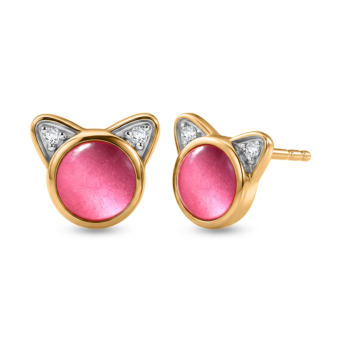 D'Joy Flamingo Mondstein, Weißer Zirkon Ohrringe 925 Silber 750 Vergoldet ca. 1,97 ct.