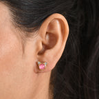 D'Joy Flamingo Mondstein, Weißer Zirkon Ohrringe 925 Silber 750 Vergoldet ca. 1,97 ct.