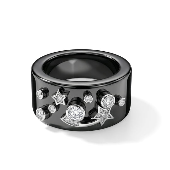 D'Joy Gefärbte schwarze Jade, Lab Grown Diamant Ring 925 Silber Rhodiniert (Größe 21.00) ca. 25.34ct