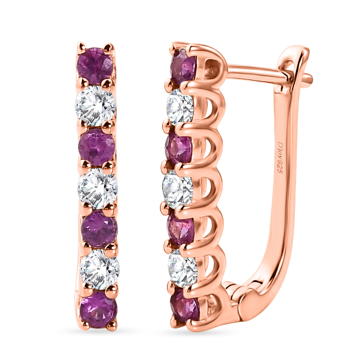 D'Joy Rosa Saphir und Moissanit Ohrringe, 925 Silber 750 Roségold Vermeil - 0,89 ct.