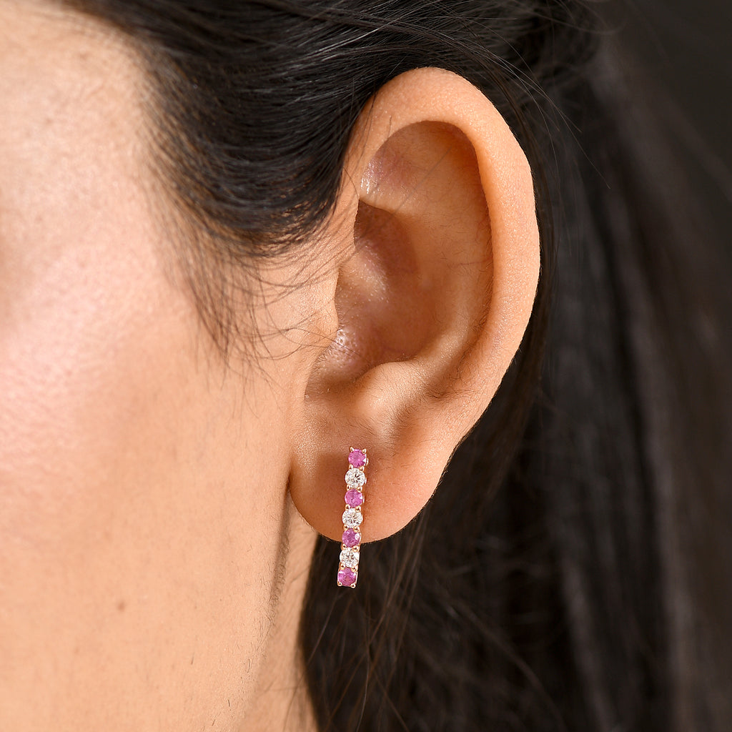 D'Joy Rosa Saphir, Moissanit Ohrringe 925 Silber 750 Roségold vermeil ca. 0,89 ct.