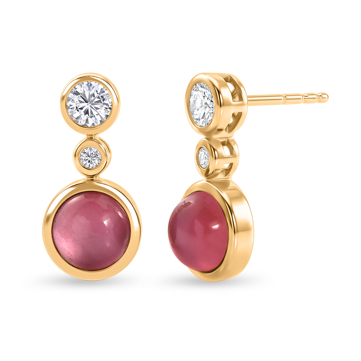 D'Joy Flamingo Mondstein, Moissanit Ohrringe 925 Silber 750 Gelbgold vermeil ca. 3.22 ct