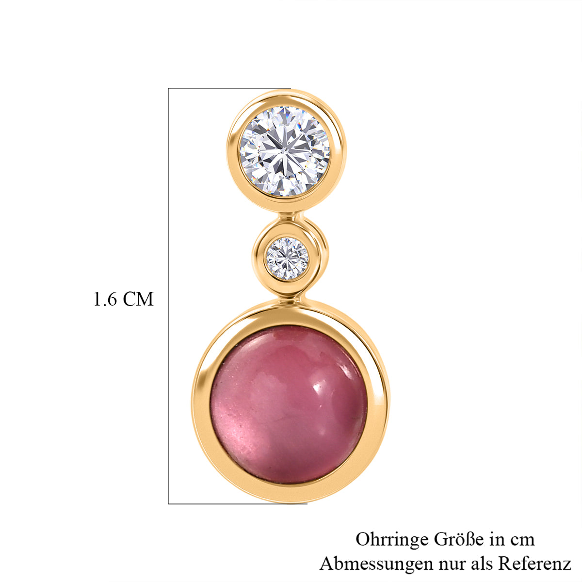 D'Joy Flamingo Mondstein, Moissanit Ohrringe 925 Silber 750 Gelbgold vermeil ca. 3.22 ct