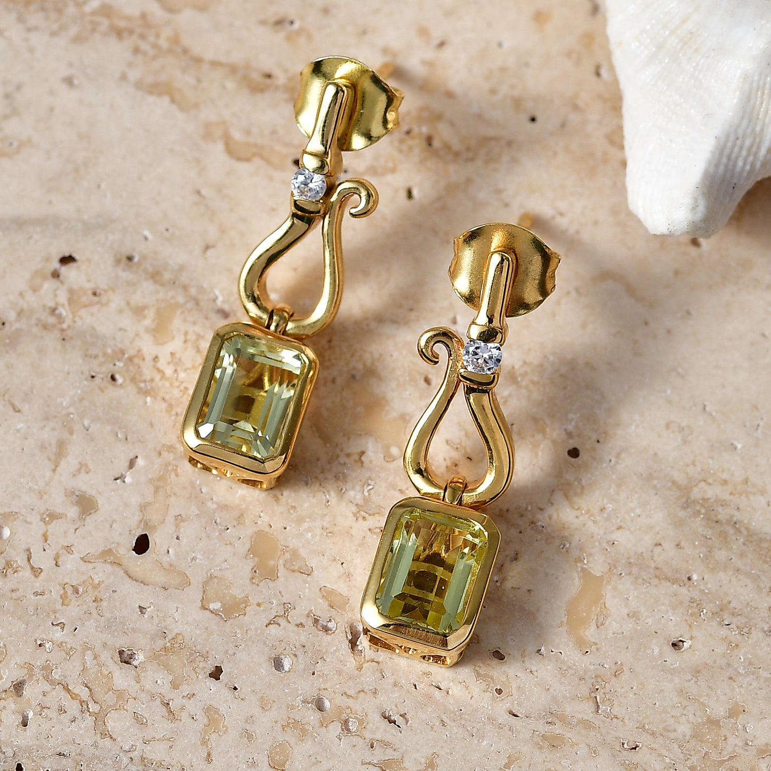 D'Joy AAA Ouro Verde-Quarz, Weißer Zirkon Ohrringe 925 Silber 750 Vergoldet ca. 2,11 ct.
