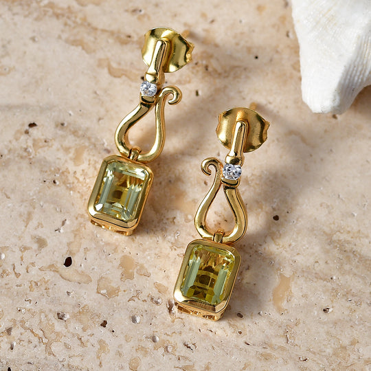 D'Joy AAA Ouro Verde-Quarz, Weißer Zirkon Ohrringe 925 Silber 750 Vergoldet ca. 2,11 ct.