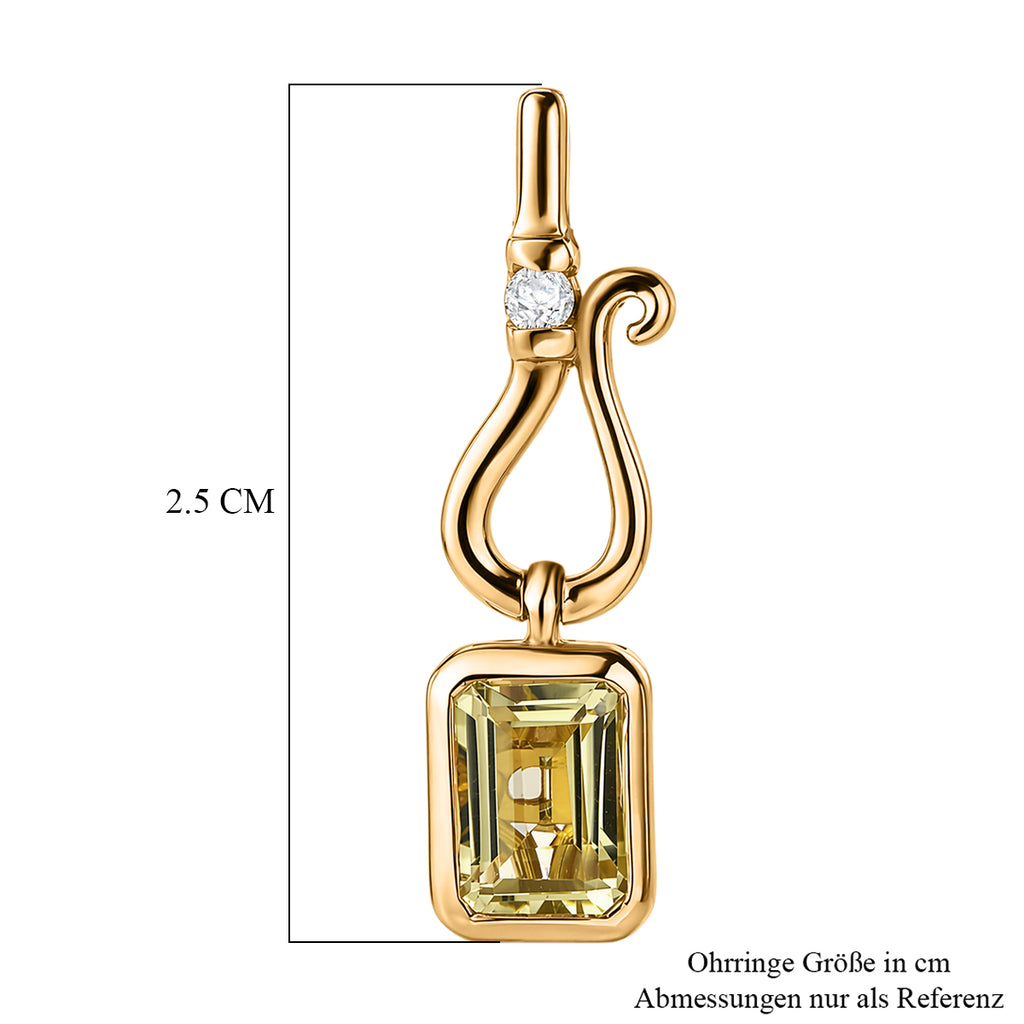 D'Joy AAA Ouro Verde-Quarz, Weißer Zirkon Ohrringe 925 Silber 750 Vergoldet ca. 2,11 ct.