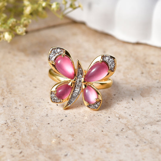 D'Joy Flamingo Mondstein Ring 925 Silber 750 Gelbgold vermeil (Größe 21.00) ca. 3,08 ct