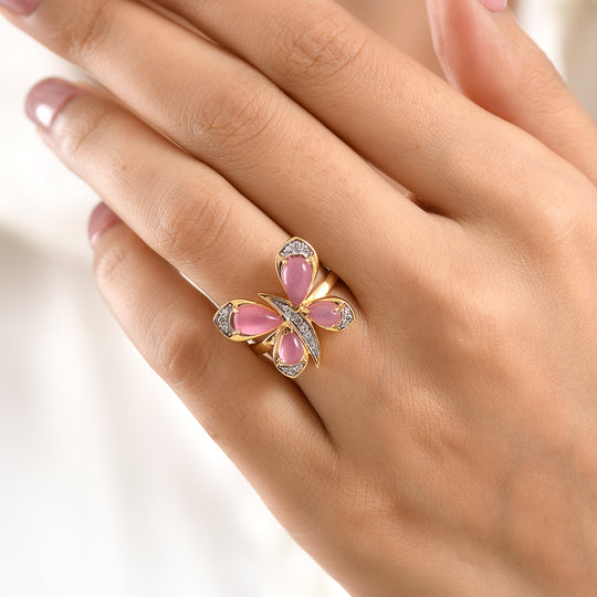 D'Joy Flamingo Mondstein Ring 925 Silber 750 Gelbgold vermeil (Größe 21.00) ca. 3,08 ct