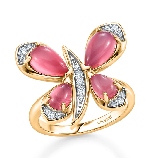 D'Joy Flamingo Mondstein Ring 925 Silber 750 Gelbgold vermeil (Größe 21.00) ca. 3,08 ct