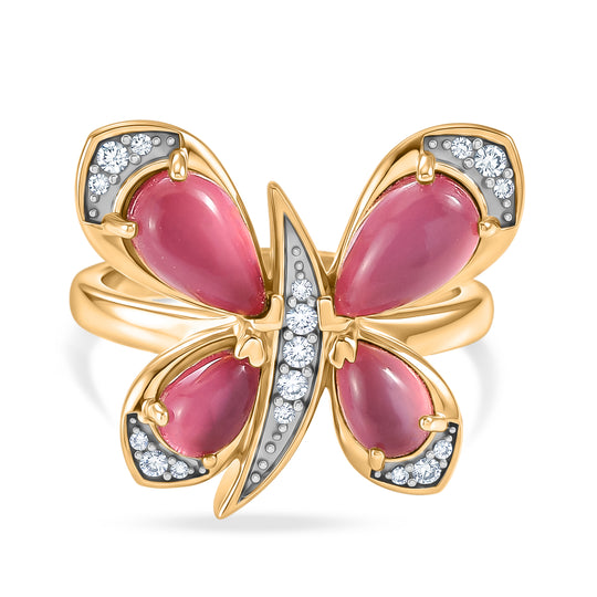 D'Joy Flamingo Mondstein Ring 925 Silber 750 Gelbgold vermeil (Größe 21.00) ca. 3,08 ct