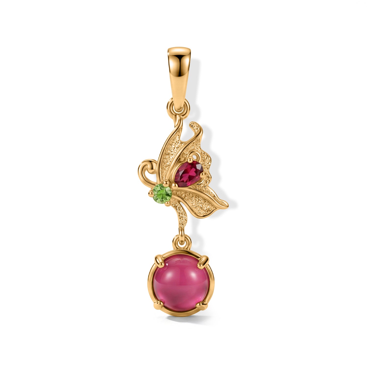 D'Joy Flamingo Mondstein, Natürlicher Rhodolith Granat Anhänger 925 Silber 750 Vergoldet ca. 1.66 ct