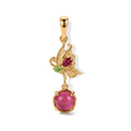 D'Joy Flamingo Mondstein, Natürlicher Rhodolith Granat Anhänger 925 Silber 750 Vergoldet ca. 1.66 ct