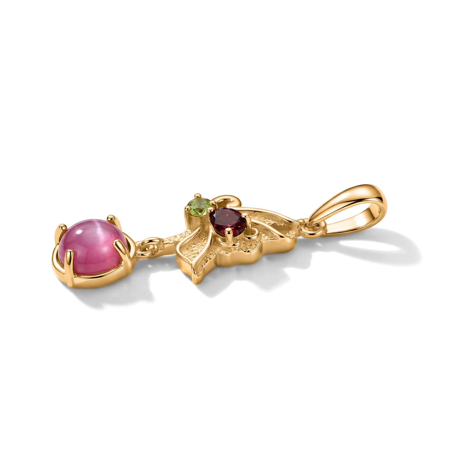 D'Joy Flamingo Mondstein, Natürlicher Rhodolith Granat Anhänger 925 Silber 750 Vergoldet ca. 1.66 ct
