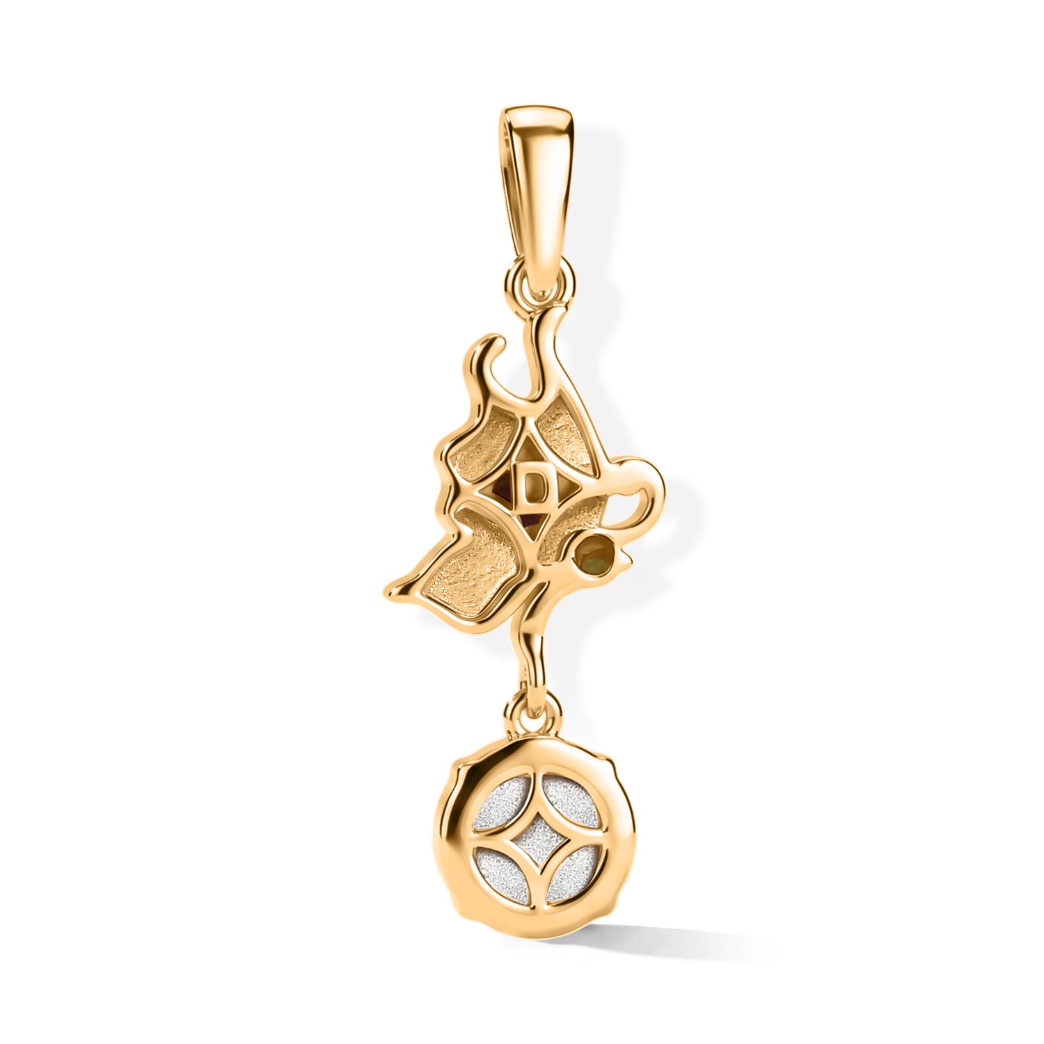 D'Joy Flamingo Mondstein, Natürlicher Rhodolith Granat Anhänger 925 Silber 750 Vergoldet ca. 1.66 ct