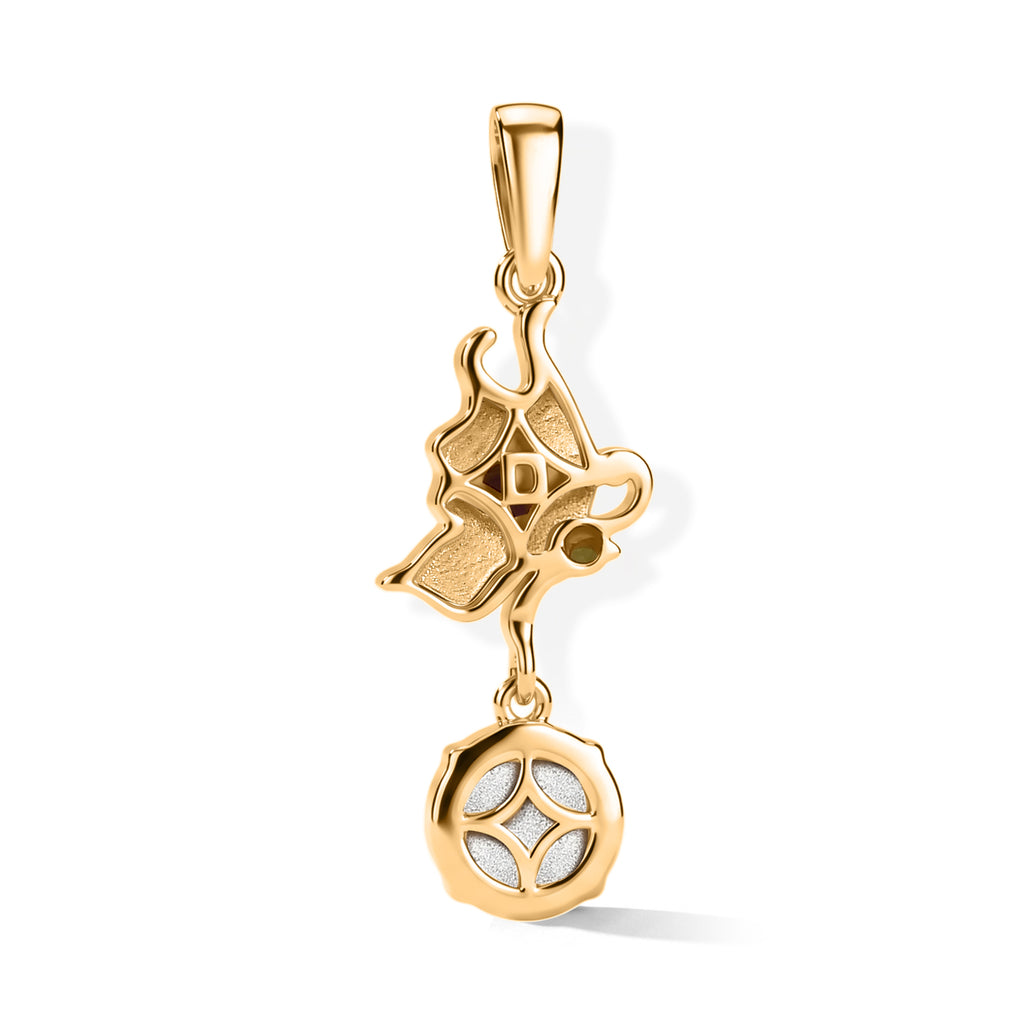 D'Joy Flamingo Mondstein, Natürlicher Rhodolith Granat Anhänger 925 Silber 750 Vergoldet ca. 1.66 ct