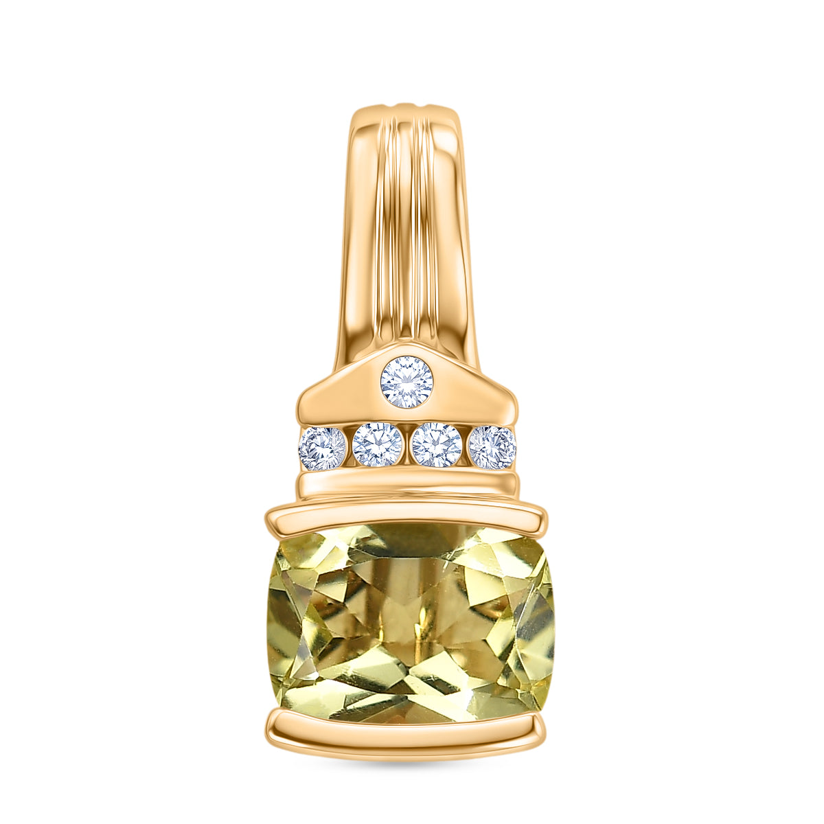 D'Joy AAA Ouro Verde-Quarz, Weißer Zirkon Anhänger 925 Silber 750 Vergoldet ca. 1,48 ct.