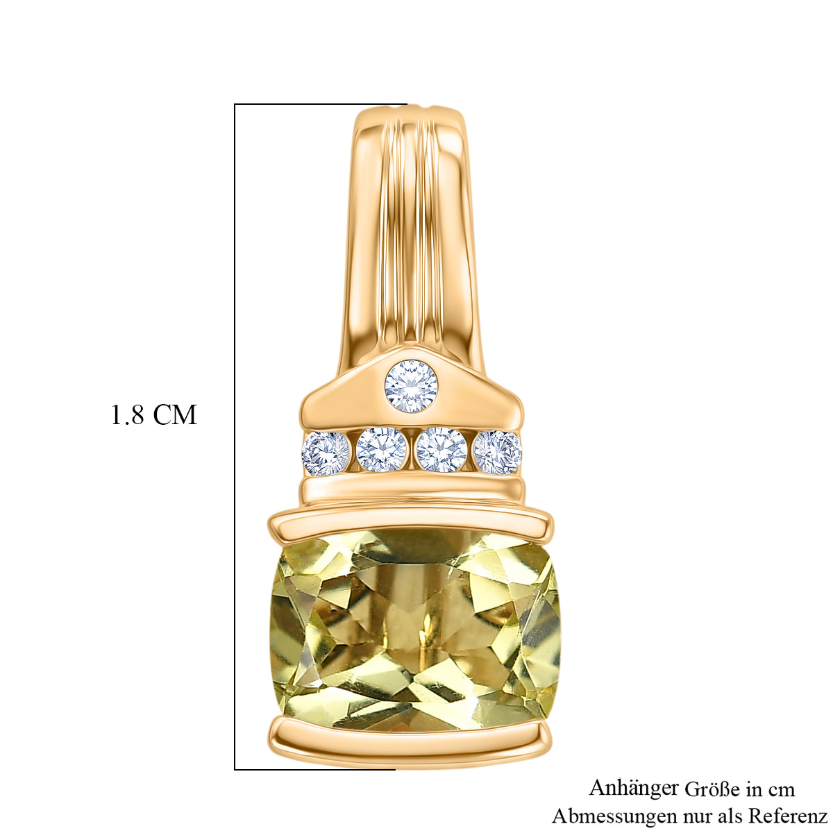 D'Joy AAA Ouro Verde-Quarz, Weißer Zirkon Anhänger 925 Silber 750 Vergoldet ca. 1,48 ct.