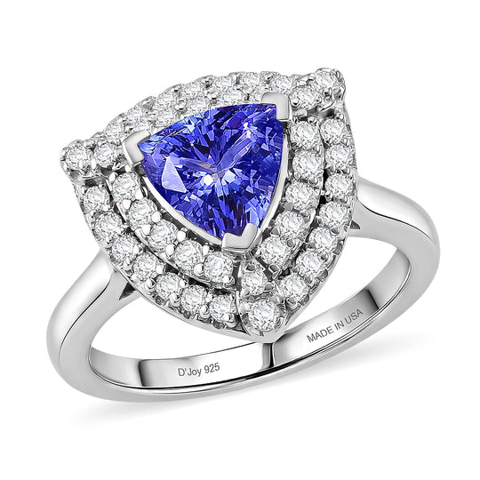 D'Joy AA Tansanit, Moissanit Ring 925 Silber Rhodiniert (Größe 19.00) ca. 1,57 ct