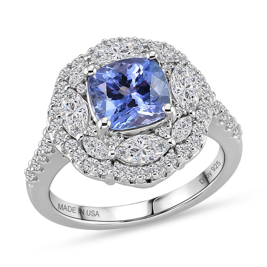 D'Joy AA Tansanit, Moissanit Ring 925 Silber Rhodiniert (Größe 19.00) ca. 3,05 ct
