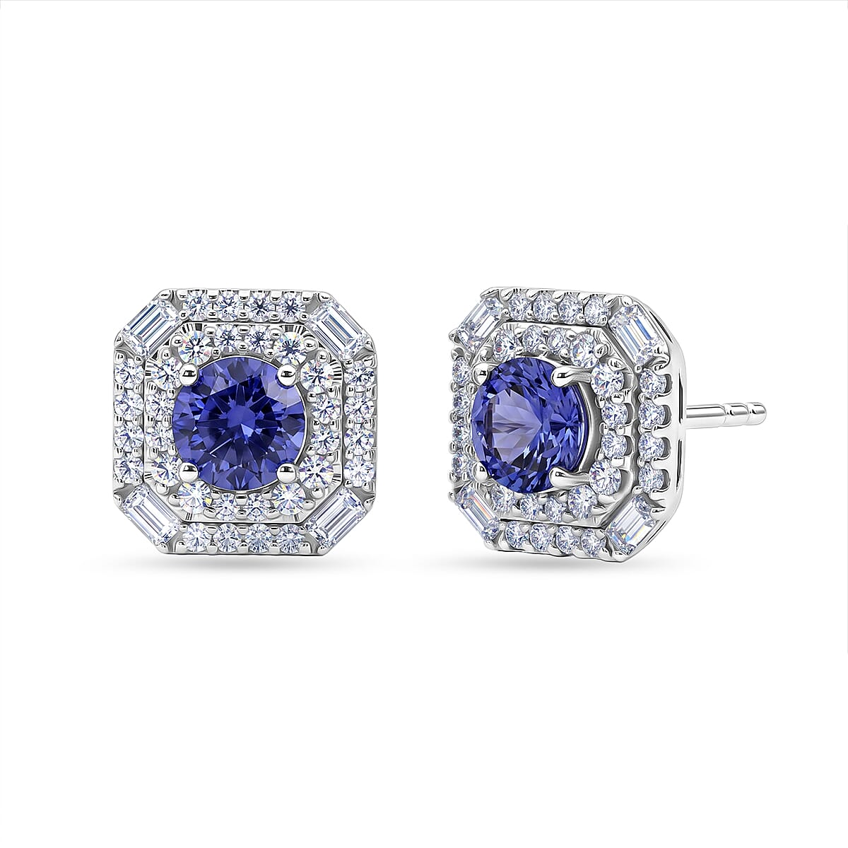 D'Joy AA Tansanit, Moissanit Ohrringe 925 Silber Rhodiniert ca. 2,20 ct.