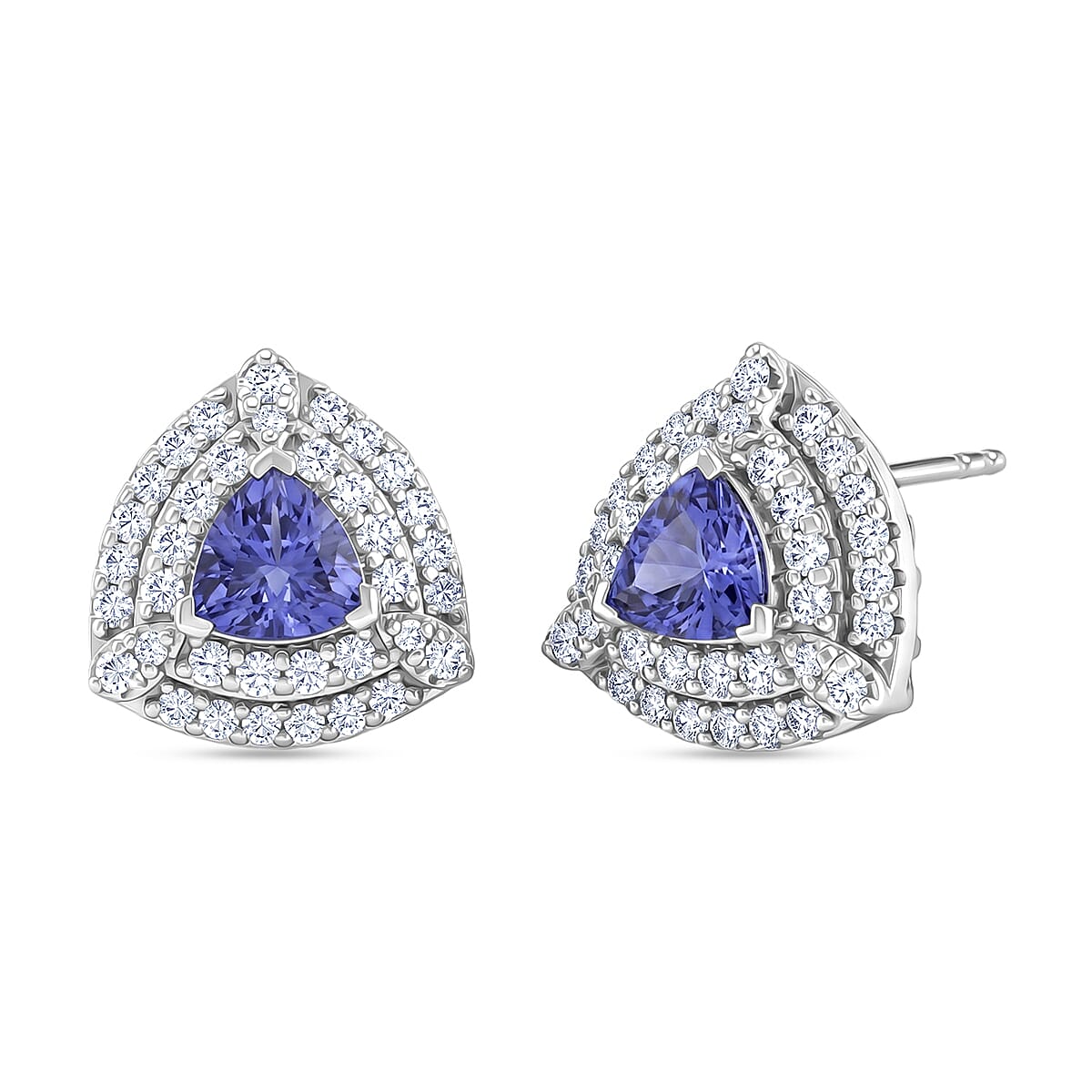 D'Joy AA Tansanit, Moissanit Ohrringe 925 Silber Rhodiniert ca. 1,96 ct.