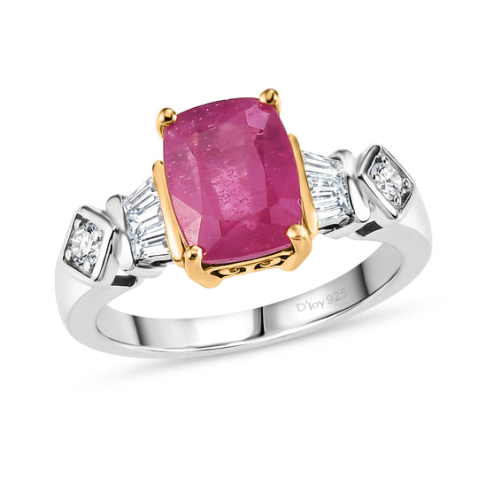 D'Joy Ilakaka Rosa Saphir (Fissure gefüllt), Weißer Zirkon Ring 925 Silber Rhodiniert und 750 Gelbgold Vermeil (Größe 17.00) ca. 3,36 ct
